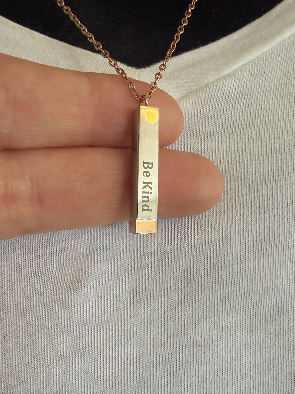 “Be Kind”…”of a b*tch” Rose Gold & Silver Bar Hidden Message Pendant Necklace